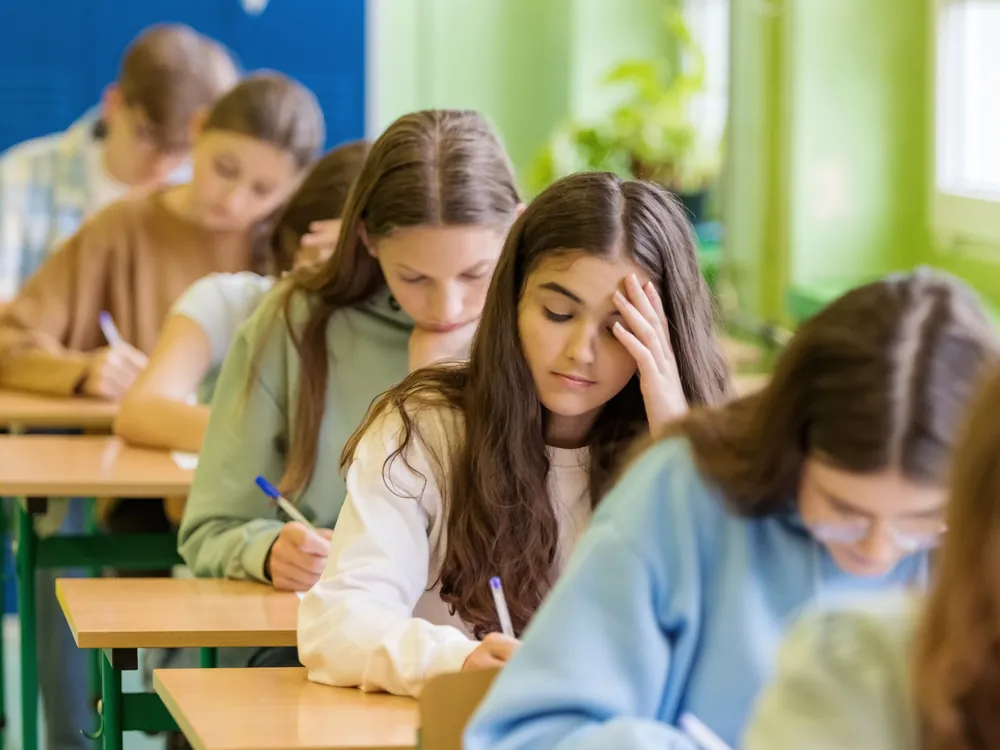 Students sitting a mock exam in rows